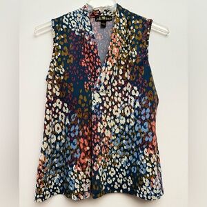 80 Park Multi Color Sleeveless Blouse with Abstract Floral Design